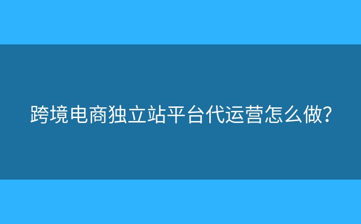 跨境電商獨立站平臺代運營怎么做？