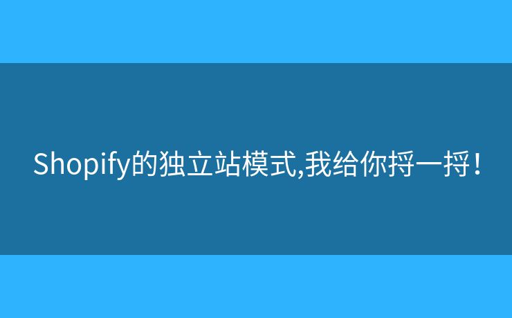 Shopify的獨(dú)立站模式,我給你捋一捋！