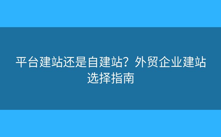 平臺建站還是自建站？外貿(mào)企業(yè)建站選擇指南