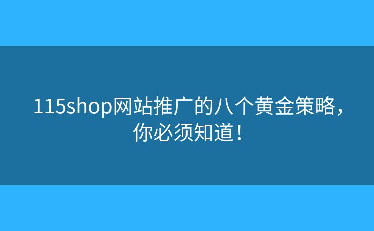 115shop網(wǎng)站推廣的八個黃金策略，你必須知道！
