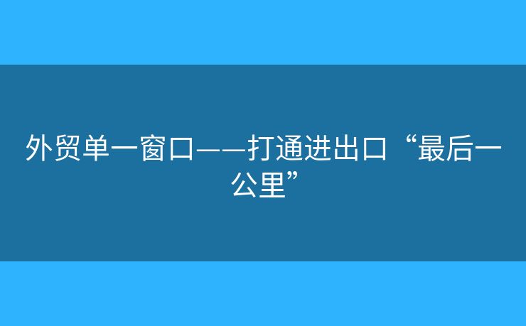 外貿(mào)單一窗口——打通進出口“最后一公里”