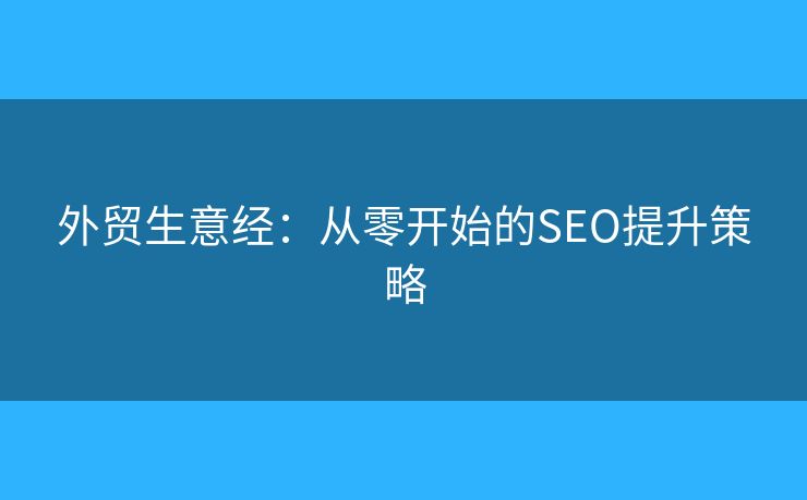 外貿(mào)生意經(jīng)：從零開始的SEO提升策略