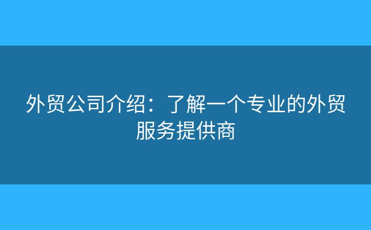 外貿(mào)公司介紹：了解一個(gè)專業(yè)的外貿(mào)服務(wù)提供商
