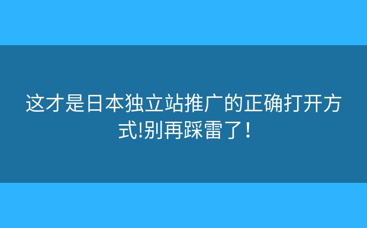 這才是日本獨立站推廣的正確打開方式!別再踩雷了！